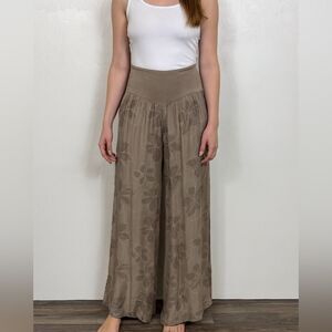 Made in Italy Silk Blend Wide Leg Pants Taupe Floral Print Size S/M